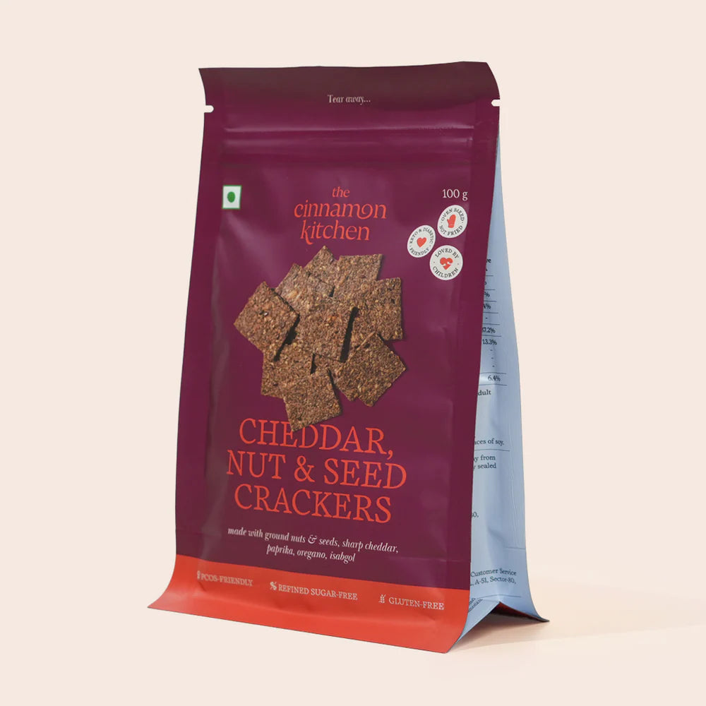 The Cinnamon Kitchen - Cheddar Nut & Seed Crackers Vegan and Gluten Free 100g
