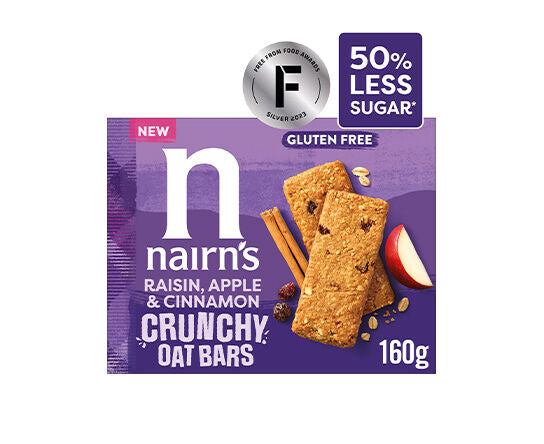 Nairn's Crunchy Oat Bars (Gluten Free) - Raisin, Apple & Cinnamon 160g (box of 10)