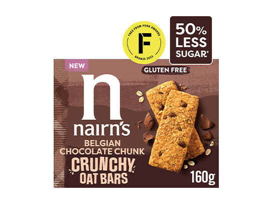 Nairn's Crunchy Oat Bars (Gluten Free) - Belgian Chocolate Chunk 160g (box of 10)